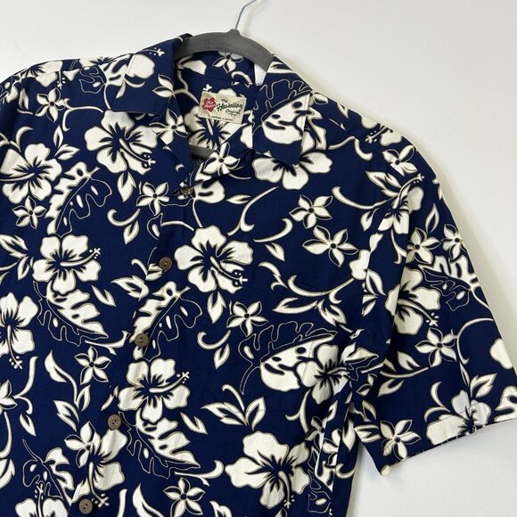 Hilo Hattie Hawaiian Shirt Men’s Size Medium Blue Floral Button Down Camp - Picture 3 of 7